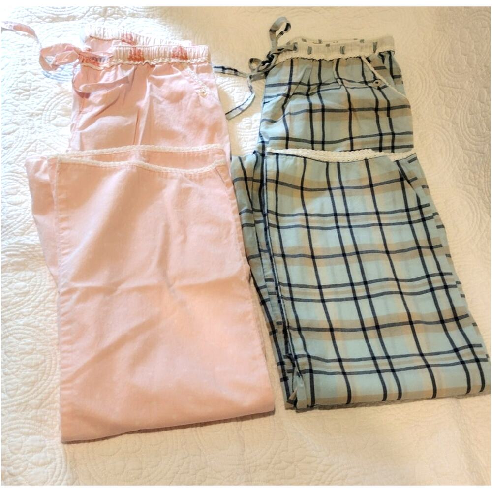 Old Navy Women’s Pink and Mint Green Plaid Pajama Pants Set/2 Small 29x30
